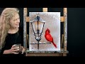 Learn How to Paint WINTER CARDINAL with Acrylic - Paint & Sip at Home - Fun Step by Step Tutorial