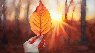 Watercolor painting - the last autumn leaf