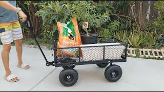 Heavy Duty Steel Garden Wagon, Mesh Foldable Garden Cart