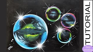 Painting Tutorial Soap BUBBLES Palms reflection - How to paint Step by step