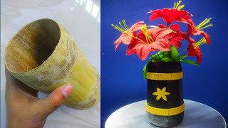 Bamboo flower vase  making | bamboo craft ideas easy |bamboo flower pot design |