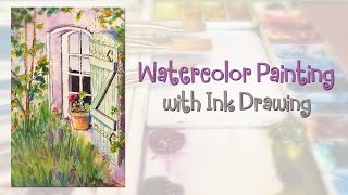 Watercolor painting with Ink Drawing