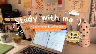 Study with me l 45 min cozy Lofi music light study session🎧 light academia desk motivation to study
