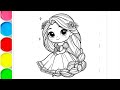 rapunzel princess drawing and colouring for kids, how to draw rapunzel princess, Disney princess