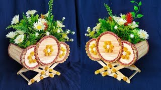 How To Make Ice cream Sticks Flower Vase / Popsicle Sticks Flower Vase Making At Home / Flower Pot