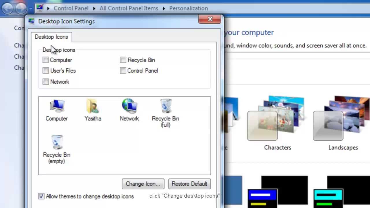 How To Add Or Remove Desktop Icons In Windows 7 - YouTube