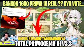 Ayo VOTE -Bansos 1600 Primo is Real ??Segini Total Primogems di v3.3 Genshin Impact