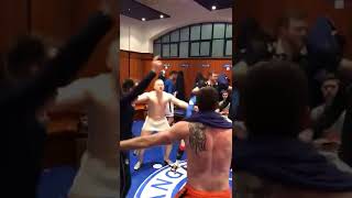 Steven Gerrard dancing with Rangers players in the dressing room