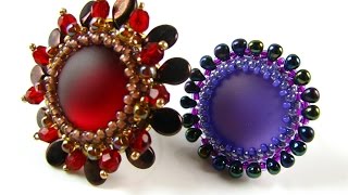 Lunasoft Cabochon Rings with pip beads and Miyuki drop beads