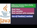 Difference between final Vs finally Vs finalize in Java | final keyword in Java with examples