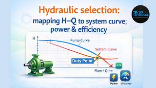 Pump Hydraulic Selection Explained | H-Q Curve, System Curve, Power & Efficiency | 3D DECODE