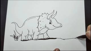 How To Draw Tryceratops | Dinosaur Drawing | Easy Drawing Tutorial For Kids