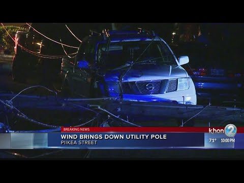 Wind brings down utility pole Wind brings down utility pole