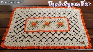 Tapete square flor de Croche - Simples e fácil - Vídeo aula - Passo a passo.