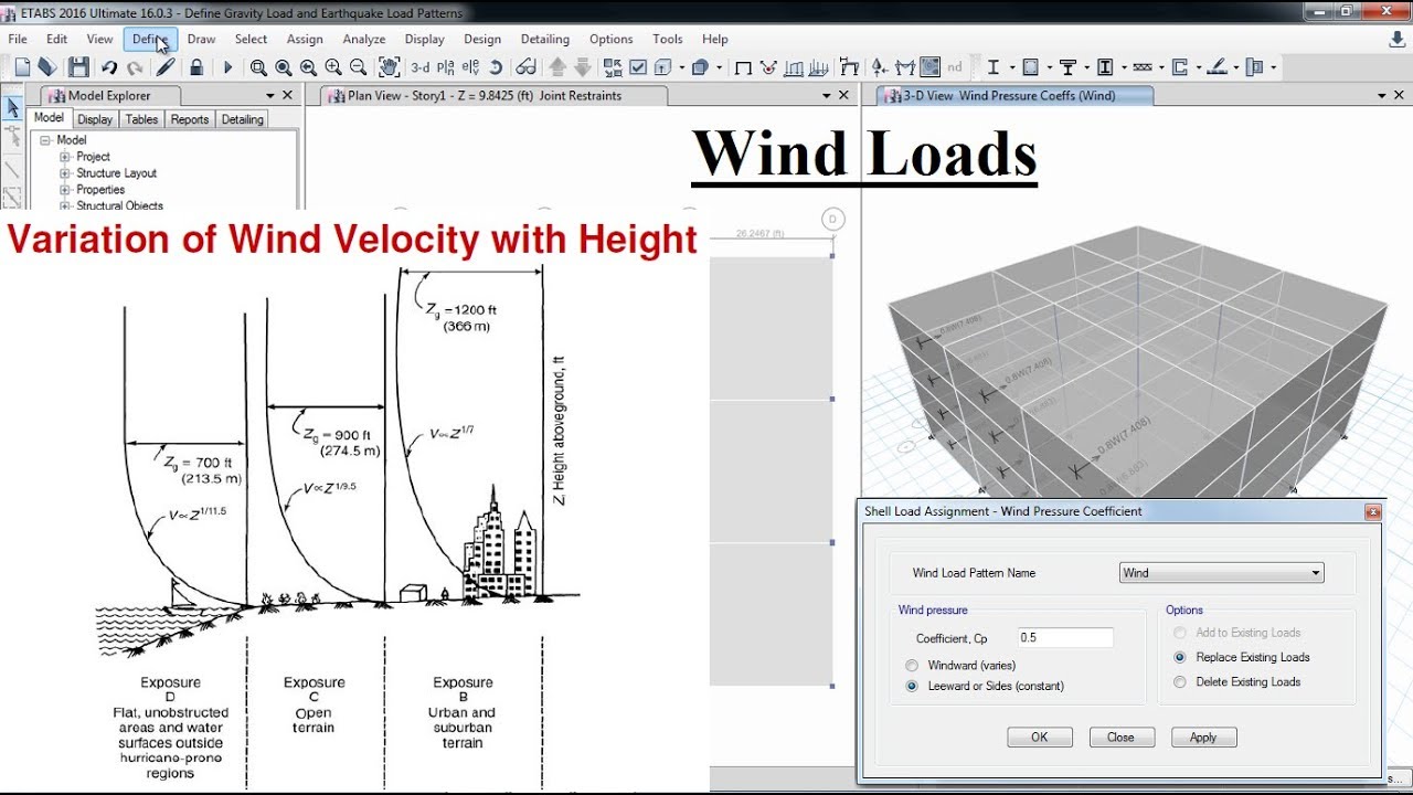 CSI ETABS - 03 - Wind Loads, Exposure From Extents Of Diaphragms ...