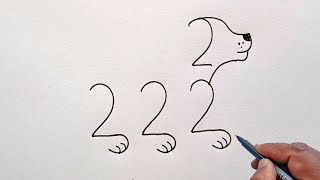 Dog Drawing From 2222 Number | How To Turn 2222 Into Dog Drawing | Dog Drawing Easy |Dog Drawing Art