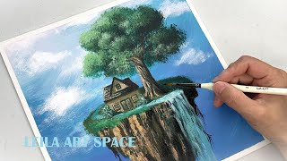 Floating Island Painting Tutorial, How To Paint Fantasy Landscape Painting