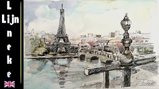 Easy PARIS Tower for beginners ink and wash drawing