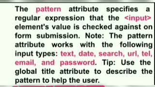 HTML Pattern attribute | Pattern attribute of Input tag in HTML5 with Regexp examples | HTML5
