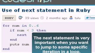Ruby Tutorial: Use of next statement in Ruby