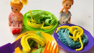 Play set making chowmein/ DIY Play Doh Rainbow Spaghetti Maker Modelling Clay Play Doh Mighty Toys