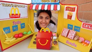 Hadil playing Restaurant and selling toys food - HZHtube kids fun