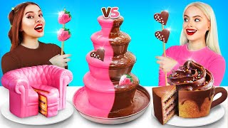 Chocolate Fountain Fondue Challenge | Eating Expensive vs Cheap Food 24 Hours by RATATA POWER
