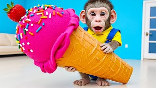 BiBi Monkey take Helado Grande y Colorido Ice Cream Truck in Full of Candy Maze | Baby Monkey Daily