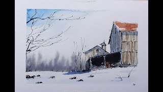 Sketching winter farm,watercolor,pen and wash,sketch lesson with Nil Rocha.