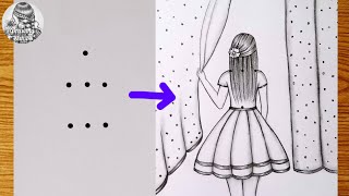 How to Turn Five Points into A Girl|Easy Girl Drawing From Dots|Very Easy that Everyone Can Draw