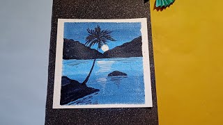 Drawing with oil pastel - Easy Moonlight scenery drawing