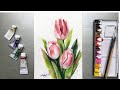 Watercolor Painting- Redish Tulips- Tutorial Step by Step.