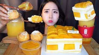 I WAS IN HEAVEN💛 MANGO WHIPPED CREAM CAKE DESSERT ASMR MUKBANGㅣYELLOW FOOD BUBBLE TEA