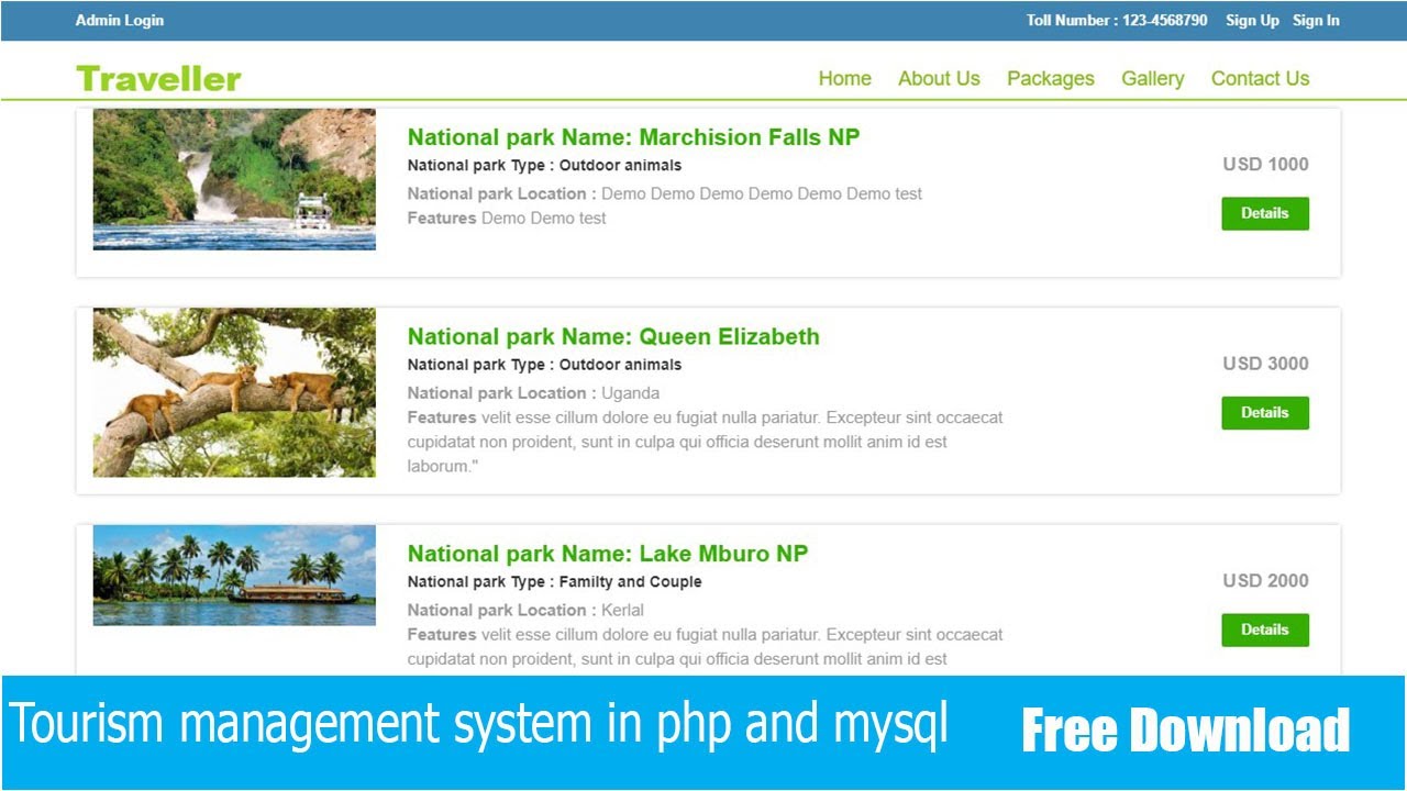 Complete Online Tourism Management System Using Php Mysql With Source