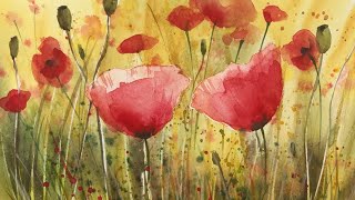 Atmospheric Watercolour Flower Painting Poppy Field For Beginners Tutorial