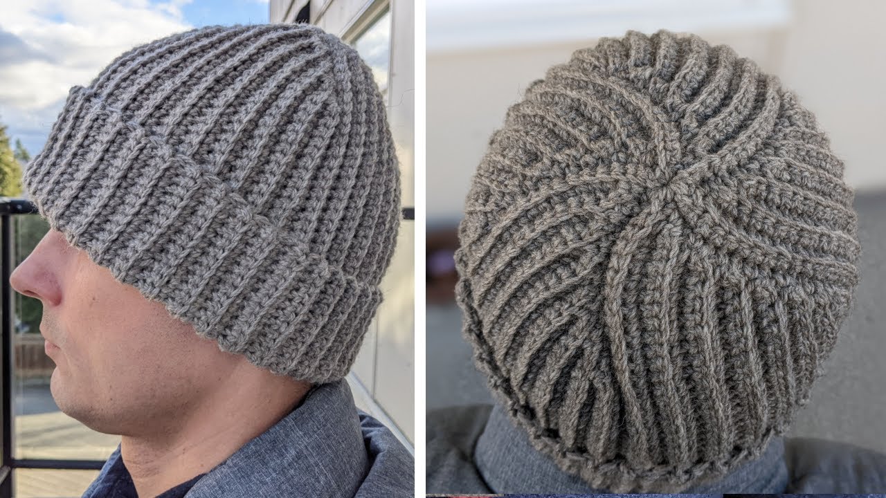 Flat Crochet Ribbed Hat For Men Youtube