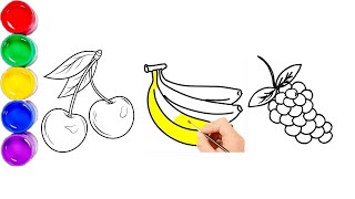 Bolalar uchun banan uzum olcha rasm chizish Draw a picture of a banana grape cherry for kids