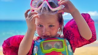 Family BEACH routine - Adley and Dad build a Princess Sand Castle in Hawaii