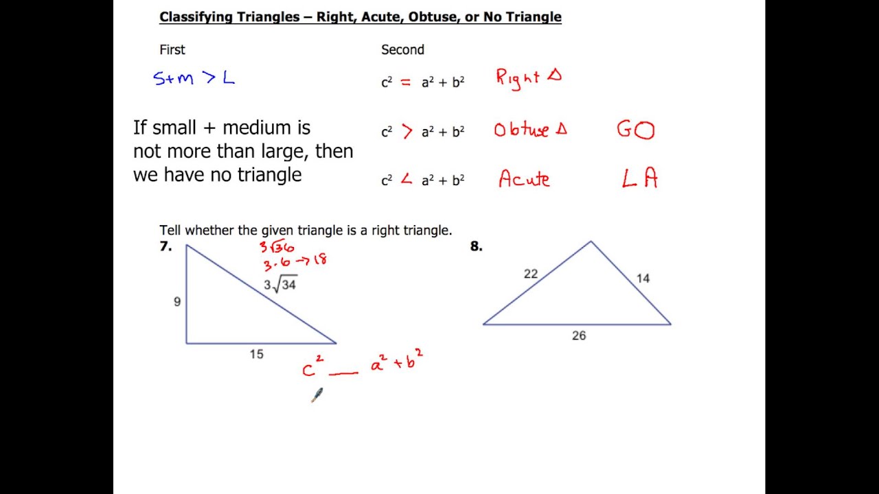 7-2 Right Triangle Or Not? Using The Pythagorean Theorem Ex 7-8 - YouTube