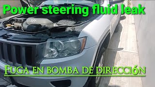 reparación fuga bomba dirección hidráulica Jeep Grand Cherokee Power steering fluid leak wk2