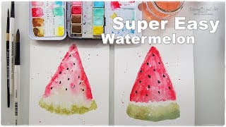 Super Easy Beginners Watercolor Watermelon for Kids ♡ Maremi's Small Art ♡