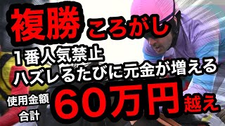 【馬券勝負】1番人気禁止とハズレるたびに元金が増える、複勝転がしに挑戦、使用金額合計60万円越えの大勝負