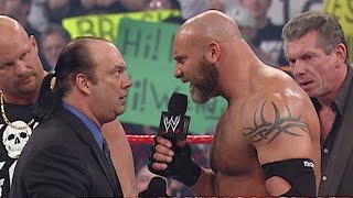 Goldberg accidently spears "Stone Cold" after brutally spearing Heyman: Raw, Feb. 9, 2004