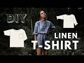 How to sew a simple linen T-shirt! Tutorial + Pattern // DIY boxy linen top // The SALTWATER shirt