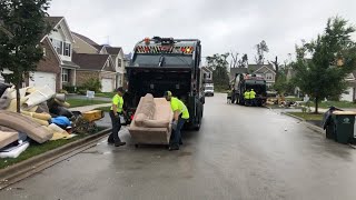 MASSIVE Post Tornado Bulk Clean Up- 3 Rear Loader Garbage Trucks On One Street