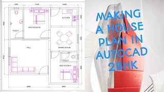 Making a floor plan in AutoCAD Tamil, 2 BHK