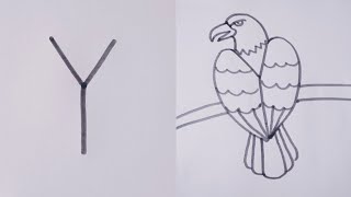 How to draw an eagle//easy drawing step by step//eagle drawing from letter Y// bald eagle drawing