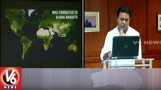 IT Minister KTR Powerpoint Presentation On Pharma City At HICC | Hyderabad | V6 News