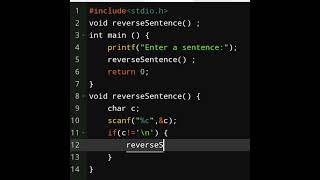 C Program to Reverse a Sentence Using Recursion ⚡ #education #cprogramming #shorts