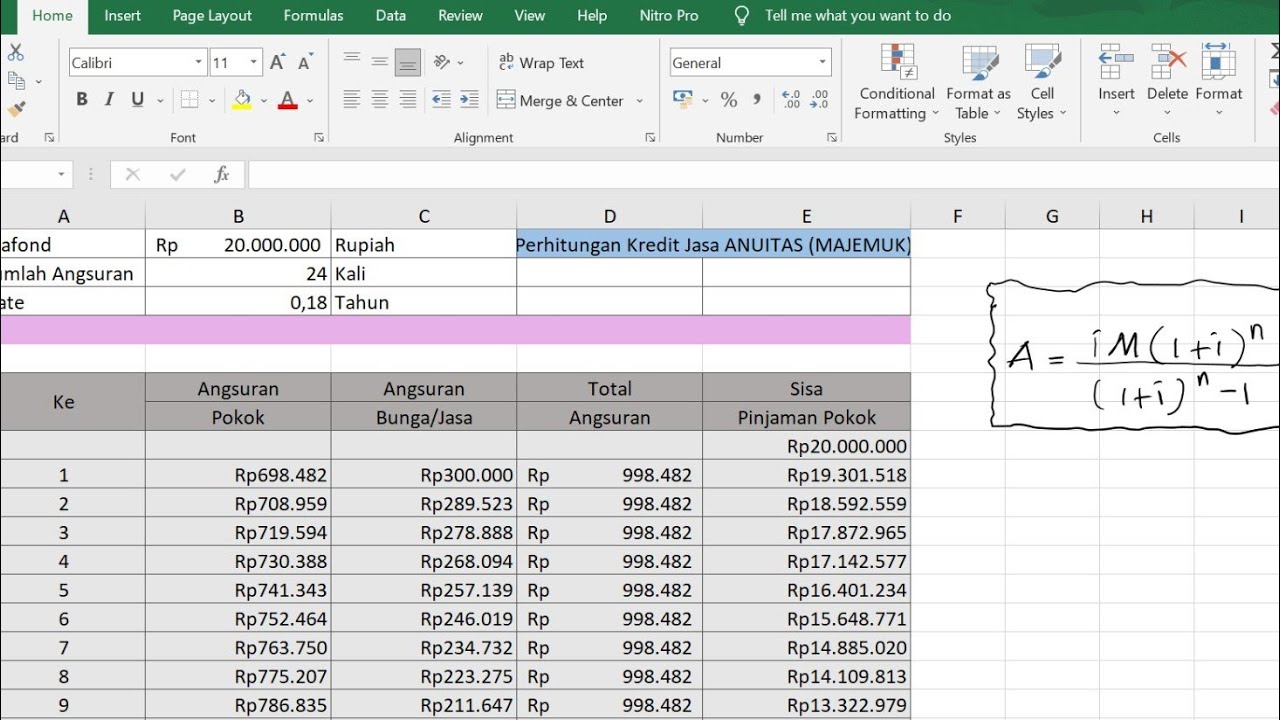 Pembayaran Sistem Flat Dan Anuitas Menggunakan Excel | MTK Wajib XI ...